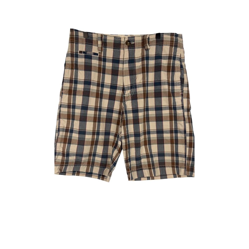AMERICAN EAGLE Plaid Shorts Mens Brown Blue 33/11 Longer Length Cotton Preppy